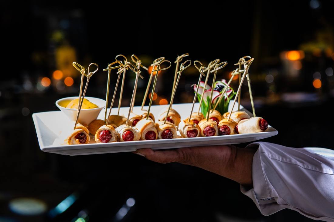 Styled canapes plated for a hospitality brand shoot
